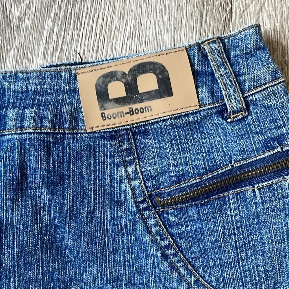 Vintage Y2K  boom boom Denim Mini Skirt with Zipper Accents size medium